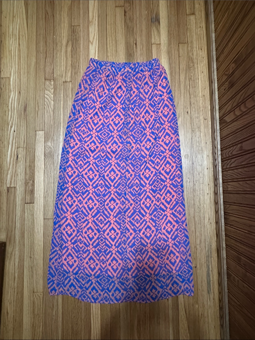 Forever 21 Pink And Blue Geometric Print Maxi Skirt